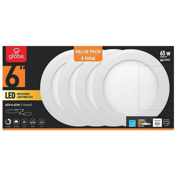 White 6 in. 12W Aluminum LED Recessed Lighting Kit - Pack of 4