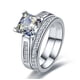 thumbnail image 1 of JeenMata Conjunto Nupcial de Moissanita de Corte Princesa de 2 Quilates - Conjunto Nupcial - Anillo de Compromiso - Anillo con Engaste de Canal - Anillo de Racimo - Oro Blanco de 18 K sobre Plata, 1 of 3