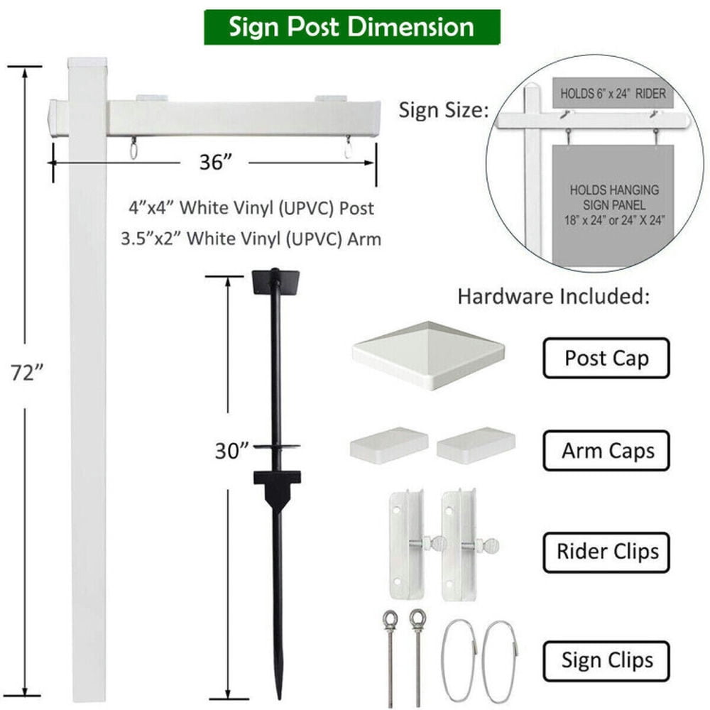 Spaco 6 Feet Vinyl UPVC Real Estate Sign Post Realtor Yard Sign Post, Premium UPVC Material Stake, Rigid Rust-free Steel Power Stake for Outdoor, White