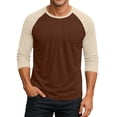 thumbnail image 2 of Men's Long Sleeve Round Neck Contrast Color Raglan Three Quarter Sleeve T-Shirt Top for Spring Fall Active Wear,Beige,L, 2 of 6