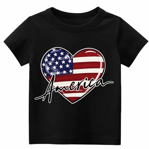 Curuila Toddler Girls T-Shirts Summer Crew Neck Hearts Print Short Sleeved Lightweight Fashion Casual Tops Black Size 1-2 Years