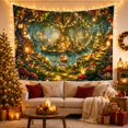 thumbnail image 3 of Festive Cottages Around a Glowing Woodland Pond, Whimsical Fantasy for Storybook Art Lovers, Enchanted Forest Decor, Christmas Gift, Tapestry Wall Hanging for Bedroom and Dorm, 3 of 7