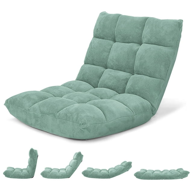 Costway Chaise de Sol Réglable à 14 Positions, Chaise de Jeu Paresseuse Pliante, Sofa Coussiné, Neuf, Vert