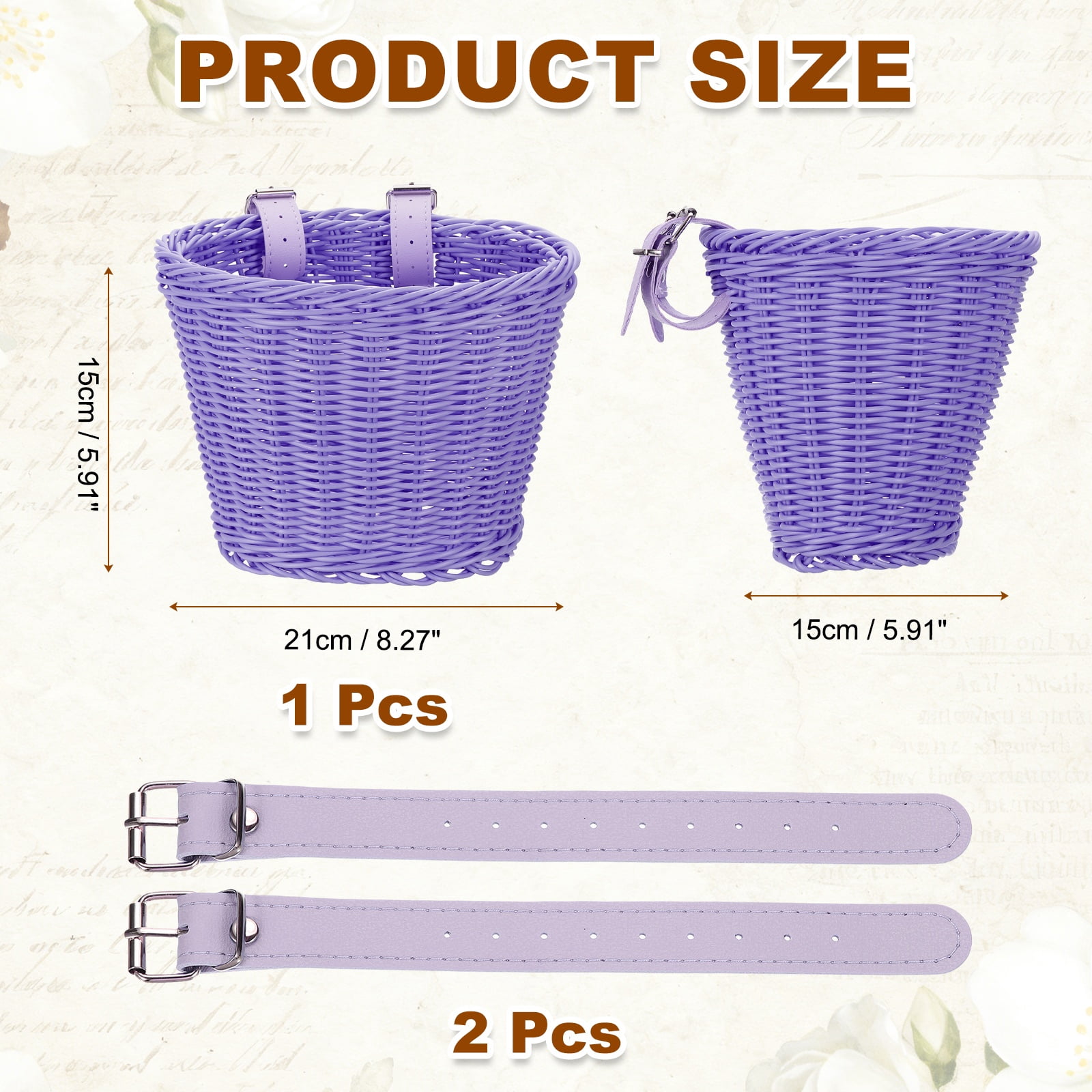Uxcell Bike Basket Front, Hand-Woven Bicycle Basket with Adjustable PU Belts 1 Pack & Purple-Fitting For(Most Road Bikes, Bicycles/Scooters)