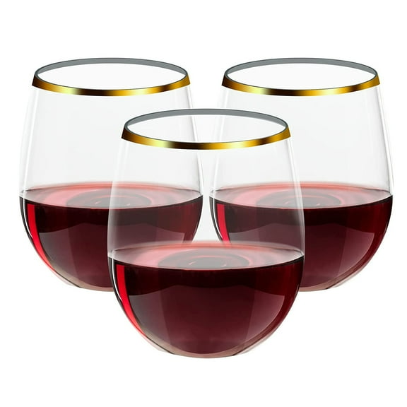 10pcs Plastic Stemless Wine Glasses With Gold Rim Disposable 12 Oz Clear Cups Fancy Party Cups For Wedding Reception Cock Gold 10