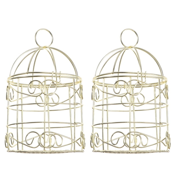 KAKOWELY 2 jaulas para pájaros retro doradas de hierro con diseño ahuecado, cestas para alimentar pájaros.