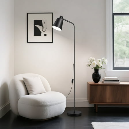 EDISHINE 59" Black Modern Floor Lamps for Living Room, Adjustable Lampshade, Metal Standing Lamp for Bedroom, Office, Corner, Space Saving