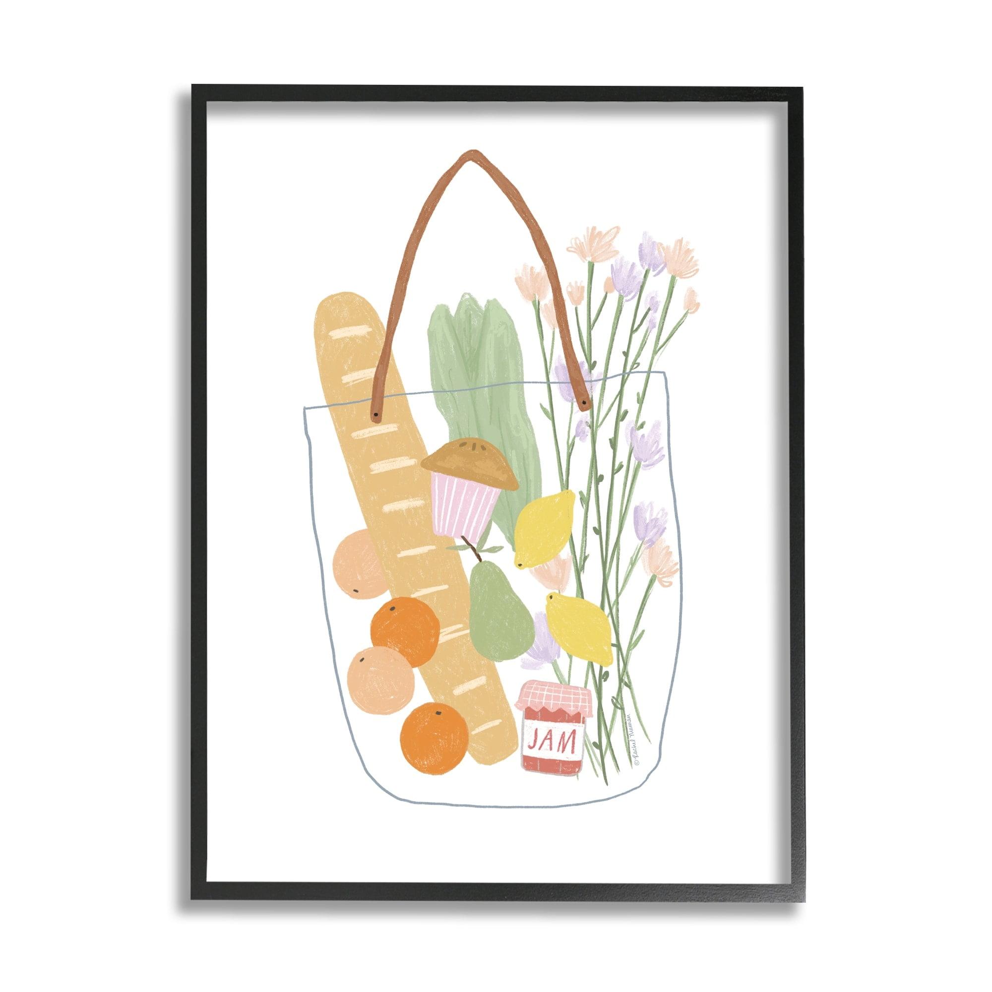 Stupell Industries Chic Shopping Bag Illustration Spring Market Grocery Graphic Art Gray Framed Art Print Wall Art, 11x14, by Rachel Nieman