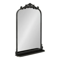 Kate and Laurel Arendahl Traditional Vintage Arch Mirror with Shelf, 21 x 32, Black, Baroque Antique Arched Wall Mirror with Functional Shelf and Ornate Frame