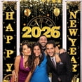 thumbnail image 2 of 3 Pack 2026 Happy New Year Door Banner Set Decorations, Black and Gold Happy New Year Door Banner for Front Door New Year Eve Party Supplies Decor Porch Sign Outdoor Indoor Photography Backdrop, 2 of 7