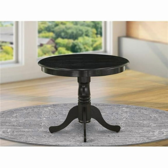 36 in. Antique Round Rubber Wood Wirebrushed Black Dining Table