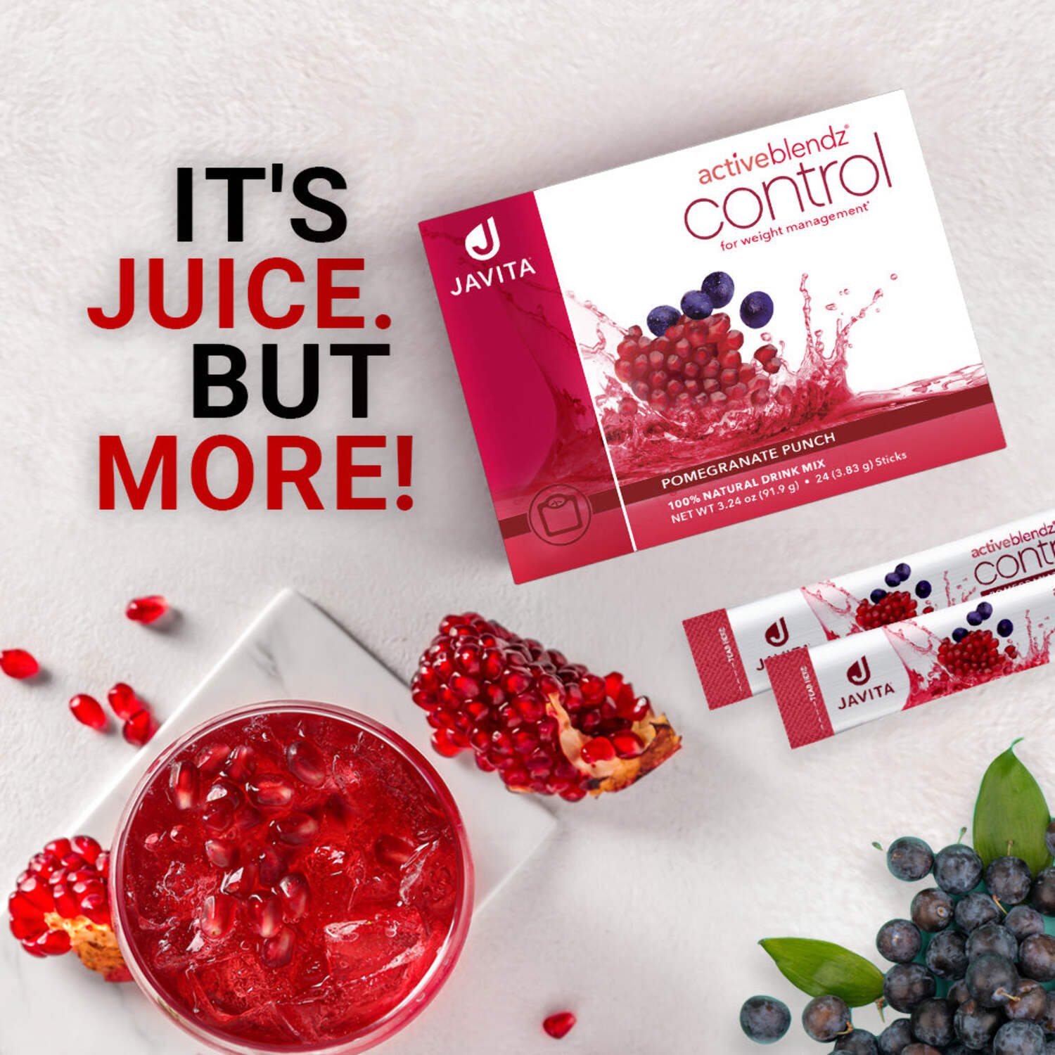 Javita ActiveBlendz Control Pomegranate Powder Drink - Instant Fruit Beverage Made from Grape & Pomegranate with Garcinia Cambogia & Gymnema Sylvestre-24 sticks