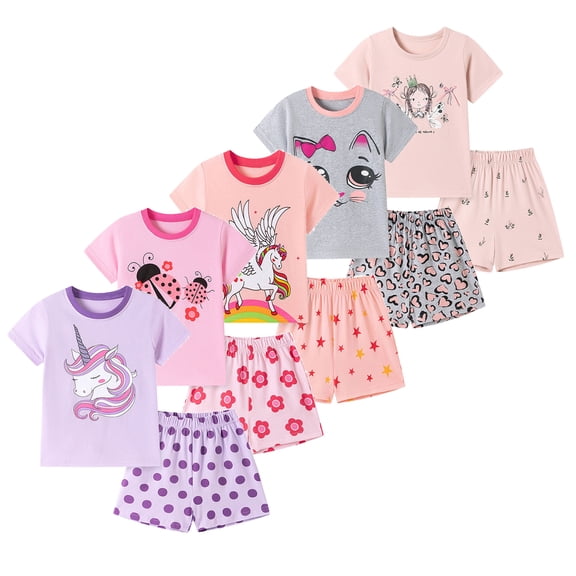 Emy Dola 2-7T Kid Girls Short Sleeve Graphic Print T-Shirt and Short Sets Tollder Casual 2-Pieces Summer Outifs