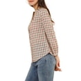 thumbnail image 4 of Unique Bargains Blouse Ample à Carreaux pour Femmes, Col Fendu, Manches Longues, 4 of 5