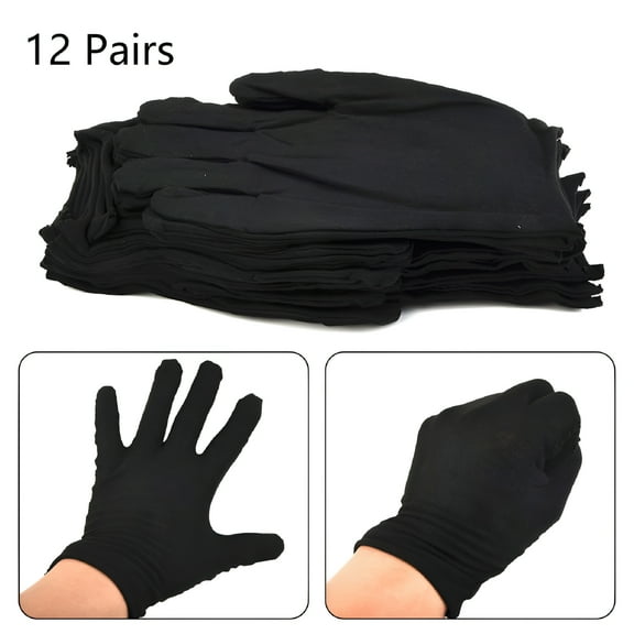 TELOLY 12x Black Cotton Gloves Soft Large Sensitive Cleaning Dry Moisturizing