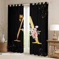 thumbnail image 2 of Homewish Initial A Letter Curtains Pack of 2 (42x84 Each), Butterfly Rose Floral Curtains Blackout, Black Gold Sequin Print Bedroom Curtains, Curtains and Drapes Decor, 2 of 6
