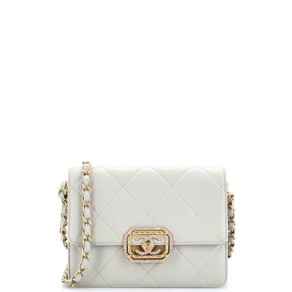 Pre-Owned Crystal Geometric Frame CC Flap Bag Quilted Calfskin Mini By Rebag