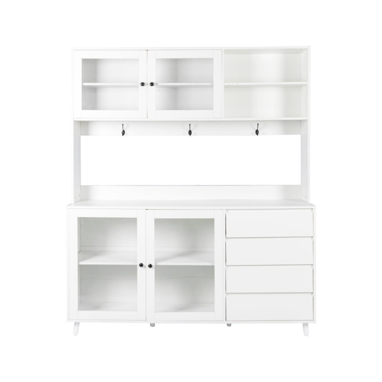 63" Large Kitchen Hutch Cabinet, Freestanding Pantry Storage Cabinet with 4 Doors, 4 Drawers & Microwave Shelf, Kitchen Cupboard Organizer, White