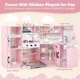 thumbnail image 5 of Costway Corner Play Kitchen Toddler Kitchen Playset with Range Hood, Ice Maker, Microwave Pink, 5 of 10
