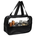 thumbnail image 4 of Bolsas de maquillaje medianas transparentes y duraderas para mujeres de Unique Bargains, ideales para vacaciones y camping, de cuero PU y PVC, color negro-M, 4 of 4