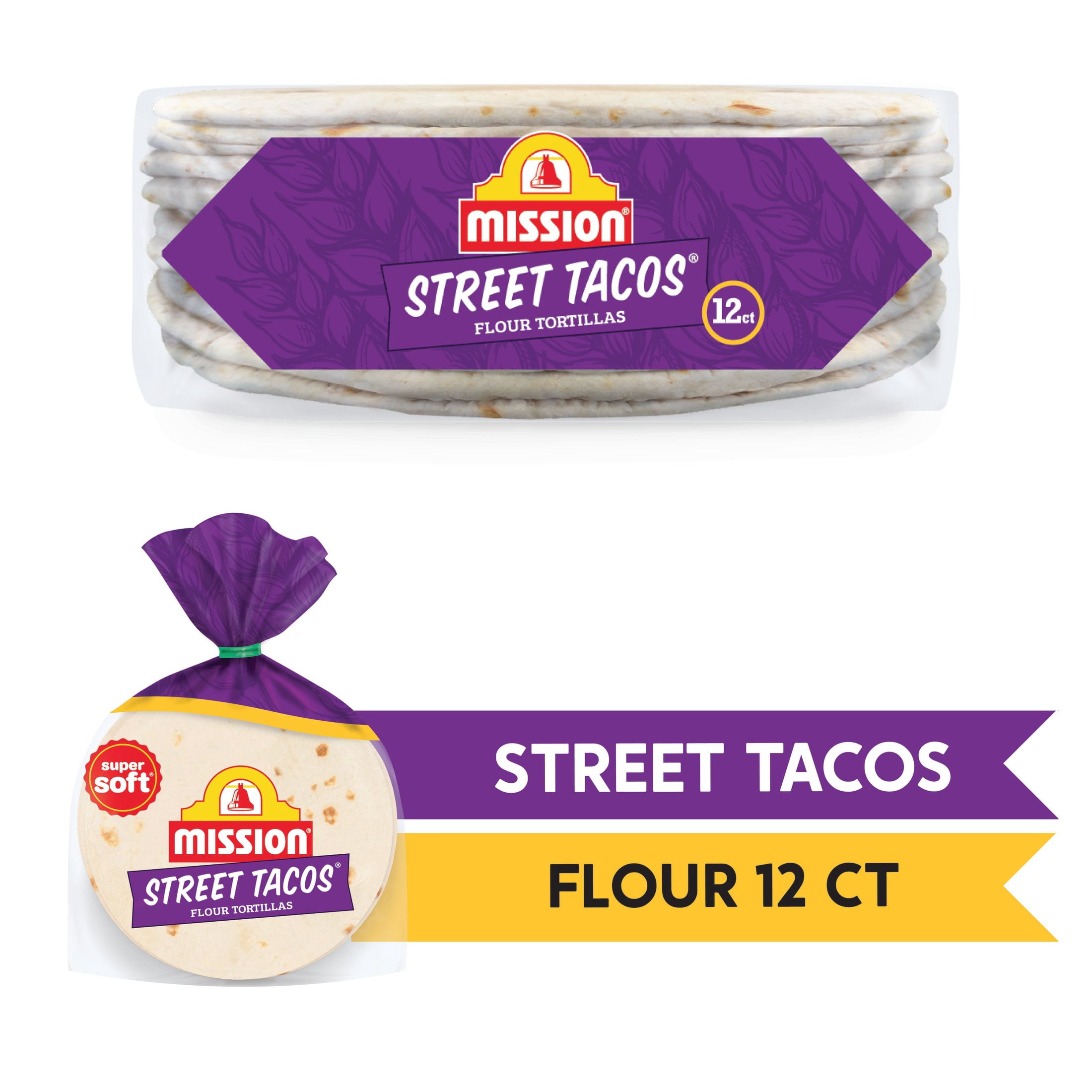(3 pack) Mission Super Soft Flour Tortillas, Street Tacos Size, 12 Count
