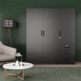 thumbnail image 2 of Pemberly Row Engineered Wood Wardrobe Armoire Closet in Black, 2 of 12