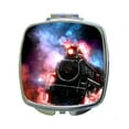 thumbnail image 1 of Watercolor Vintage Style Black Train - Engine Locomotive Print Design - Square Shaped Compact Travel Pocket Size Beauty Mirror, 1 of 3