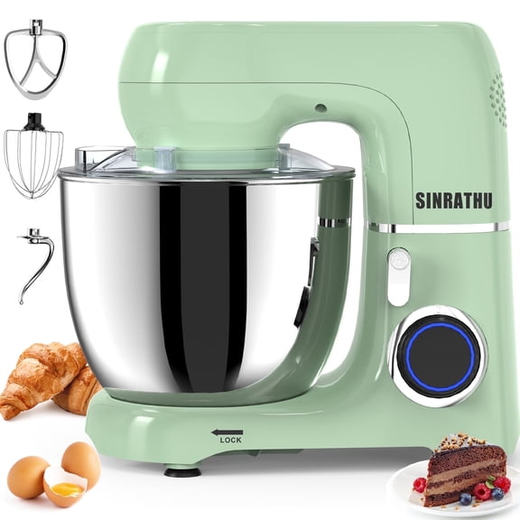 (Open Box) Sinrathu 6.5 QT Stand Mixer, 3-IN-1 Tilt-Head 10-Speed Food Mixer, Kitchen Electric Mixer with Bowl, BeaterDough, Hook, Whisk for Most Home Cooks,(Agave Green)