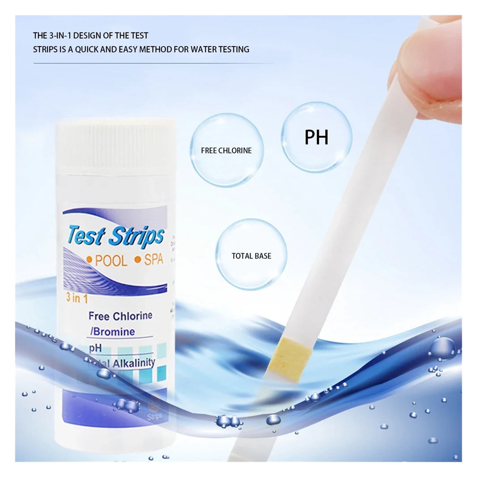 50pcs Chlorine/PH/Bromine Test Strips 3 In 1 Swimming Pool PH Test Paper Multipurpose Swimming Pool Water Tester Paper