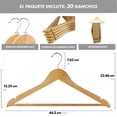 thumbnail image 2 of 30 Ganchos para Ropa de Madera. Gancho Giratorio 360°, Calidad Premium, Ganchos para Pantalones, Abrigos y Ropa Pesada. Resistentes, Elegantes y Duraderos, 2 of 7