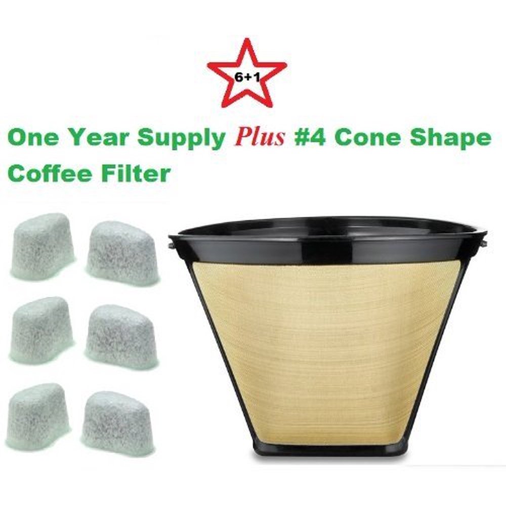 4 Cone Shape Permanent Coffee Filter & a set of 6 Charcoal Water