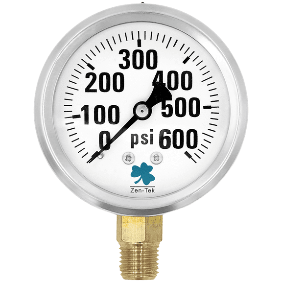 Zenport LPG600 Glycerin Liquid Filled Pressure Gauge, 600 PSI