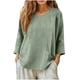 thumbnail image 5 of Blusas de Manga Larga de las Mujeres Verano Cuello Redondo Color Sólido Lino-Estilo Cardigan, Poliéster Suave Casual Abierto Frente Superior, 5 of 8