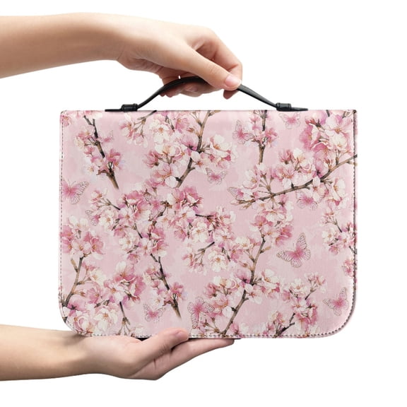 Chririnla Pink Cherry Blossom Bible Cover BibleTabs for Women Bible Case PU Leather Bible Bag
