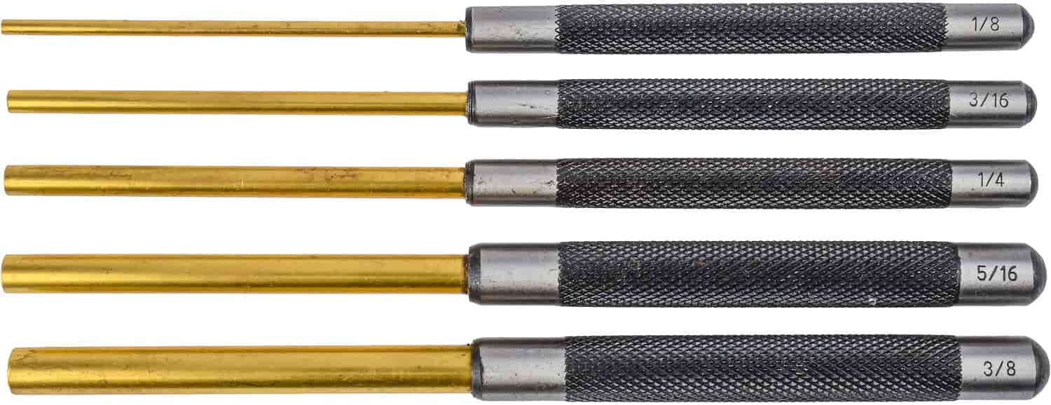 JEGS W759 Pin Punch Set 5 Piece 8 Long Pin Sizes 1/8 3/16 1/4 5/16 & 3/8 Solid