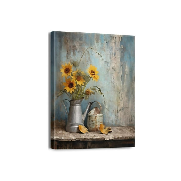 Rustic Floral Canvas Wall Art Sunflowers Bathroom Decor, Modern Bathtub Artwork on Rustic Wood Board - Home Decor for Bedroom and Living Room - Size 8x10 inch, Ready to Hang