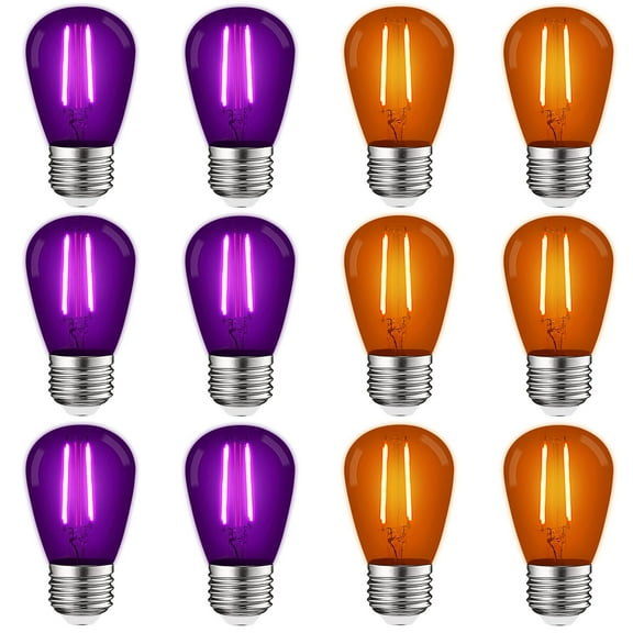 Luxrite 12-Pack S14 Halloween LED Purple and Orange Light Bulbs, 0.5W, Outdoor String Lights, UL, E26, Indoor Outdoor, Party Bulbs