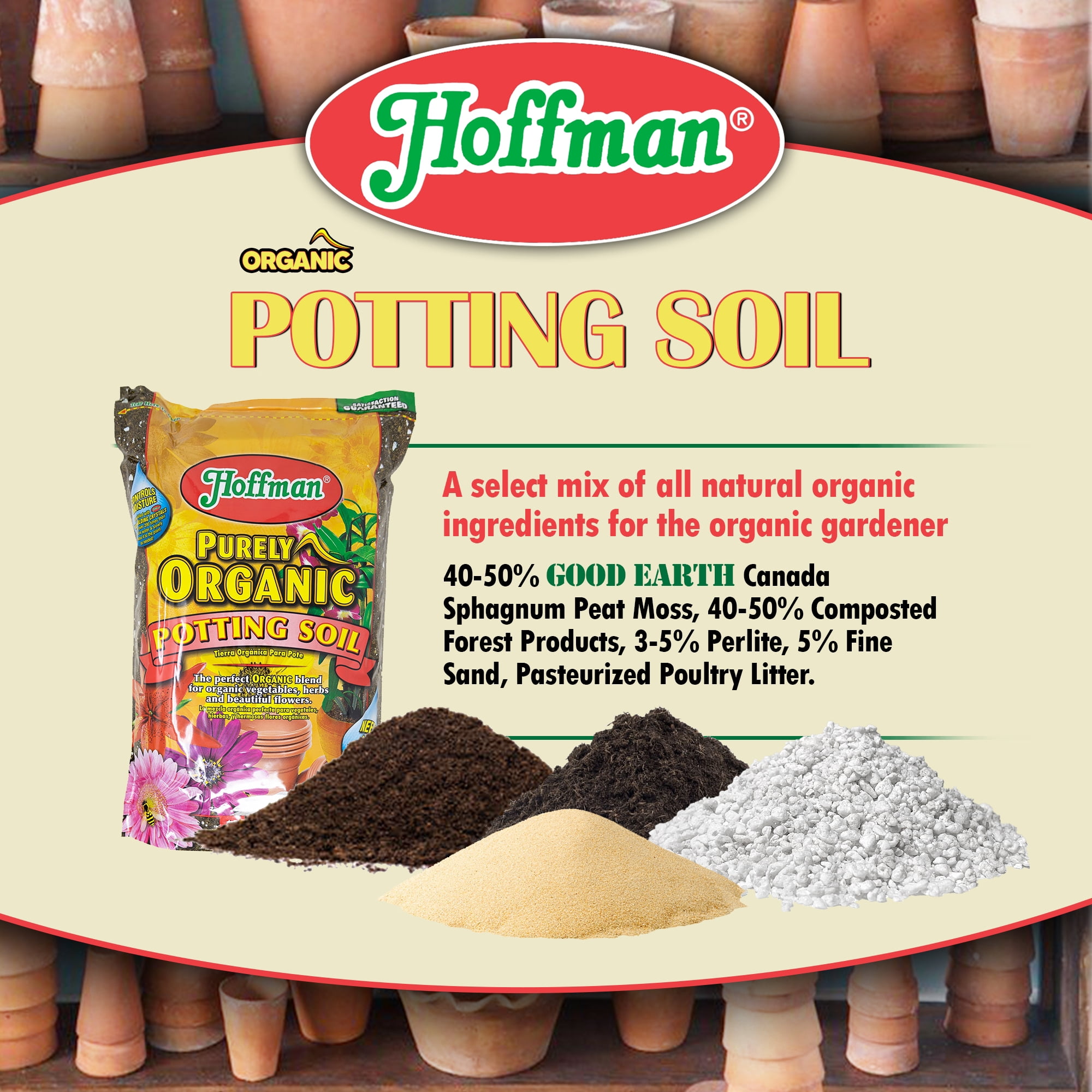 Hoffman Purely Organic Potting Soil with Moisture Control, 8 Quarts