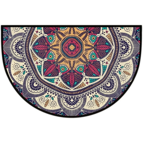 Mat for Kitchen Sink Mandala Flowers Floral Half Round Doormat Half Circle Rug Non-Slip Semi Circle Area Rugs Floor Mat Non-Slip Welcome Doormat for Kitchen Bathroom Entrance Indoor 18x30 inch