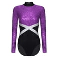 thumbnail image 2 of Hansber Women Rhythmic Gymnastic Leotard Sequin Figure Bodysuit Cutout Back Ballerina Dance Outfits Purple M, 2 of 6