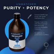 Methylene Blue 1% Compass Laboratory | USP-Grade Methylthioninium Chloride Liquid | High Purity Dietary Supplement for Brain Function & Cognitive Health | No Formaldehyde 237ml Glass Bottle