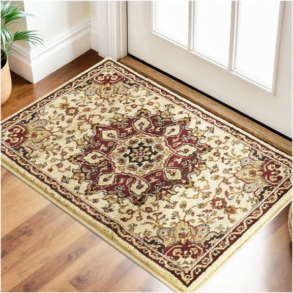 Cream Polypropylene Traditional Medallion 2 x 3 Foot Decorative Area Rug