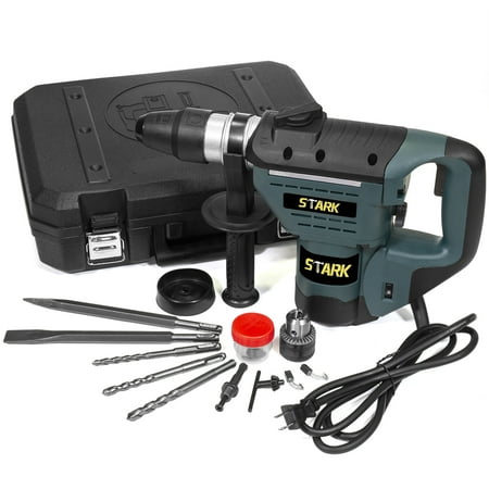 Stark Electric Rotary Hammer Drill 3 Functions and Adjustable Handle SDS Plus Drill Demolition Kit, Flat and Point Chisels with