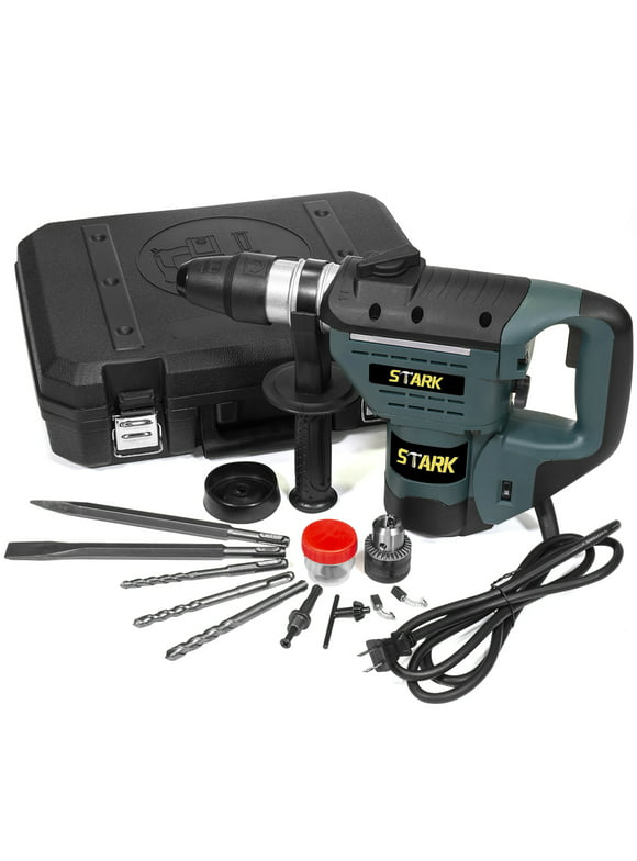 Stark Electric Rotary Hammer Drill 3 Functions and Adjustable Handle SDS Plus Drill Demolition Kit, Flat and Point Chisels with Case