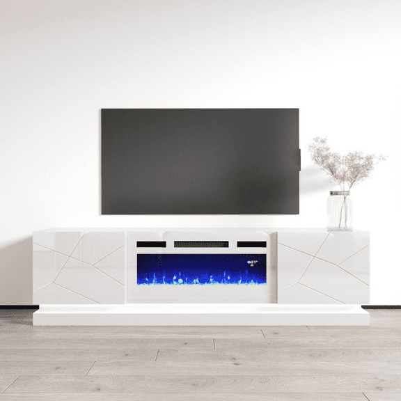 Shu WH-EF Fireplace TV Stand for TVs up to 80", Modern High Gloss 71" Entertainment Center, Electric Fireplace TV Media Console with Storage Cabinets