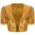 thumbnail image 3 of Sxiwei Women Shiny Sequin Shrugs Open Front Short Sleeve Shiny Metallic Party Crop Bolero Jackets Gold S, 3 of 5