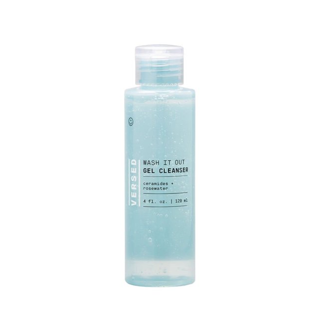 Limpiador facial en gel Versed Wash It Out - Gel facial suave que no pela con agua de rosas nutritiva y ceramidas hidratantes - Vegano (4 fl oz)
