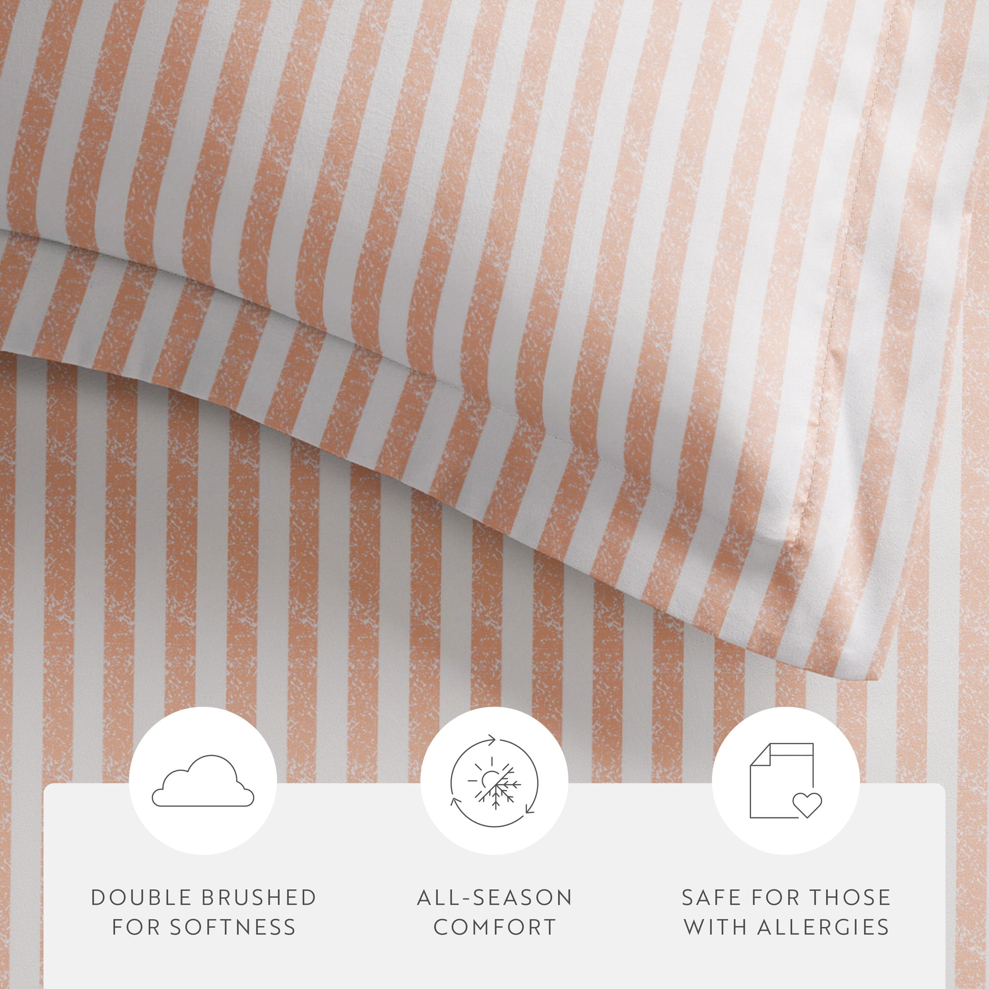 Noble Linens Blush Puffed Rugged Stripes 3-Piece Duvet Cover Set, Full/Queen