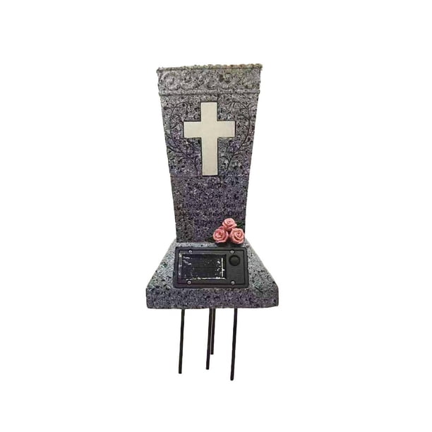 Jarrón Solar para Cementerio con Lámpara LED de Cruz para Exteriores, Estatua de Jardín, Jarrón para Lápida