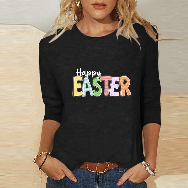 Fiudx Camisetas para Mujer Blusas de Manga 3/4 para Mujer, Camisa con Estampado Vintage, Informal, Manga 3/4, Cuello Redondo, Blusa Estilo Túnica Boho